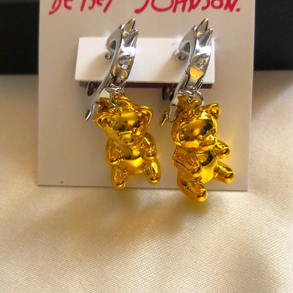 Betsey Johnson Silver Tone Punk And Spice Huggie Hoops Orange Gummy Bear Charm - Picture 3 of 12